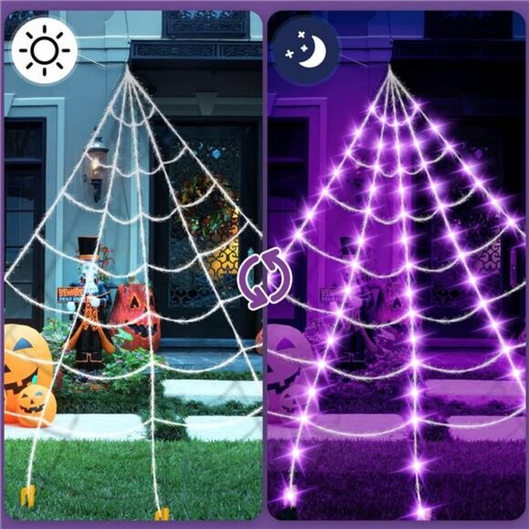 16 Ft Spider Web Lights, Super-Realistic Giant Cobweb Purple Lights - Picture 2 of 7